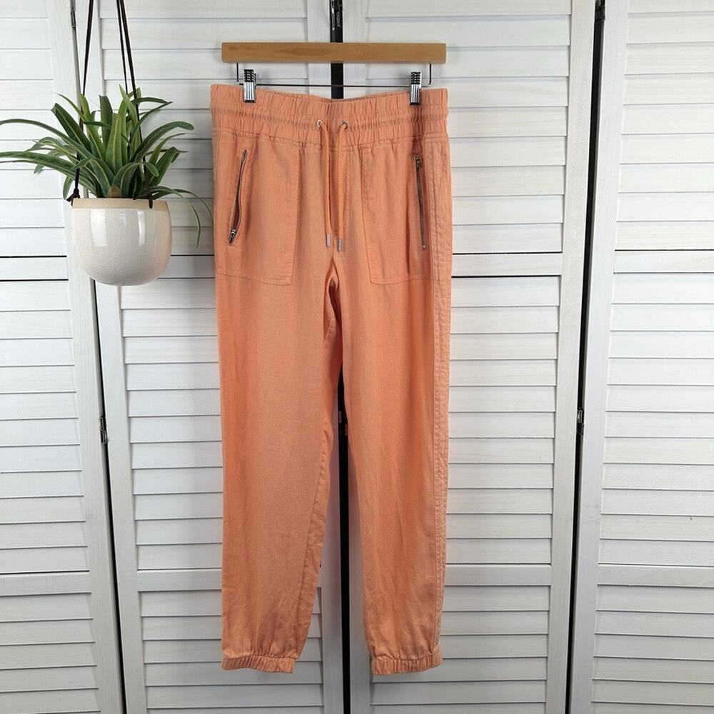 Athleta‎ Cabo Tide Linen Joggers Cactus Peach Orange Pants Drawstring Size 8